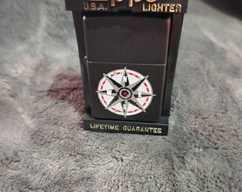 J* New 1998 Zippo Refillable Torch Lighter Marlboro Compass Rose Black Matte