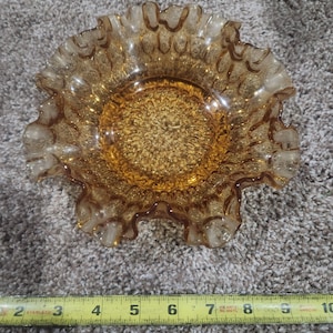 Vintage Fenton Colonial Amber Ruffled Thumbprint Bowl