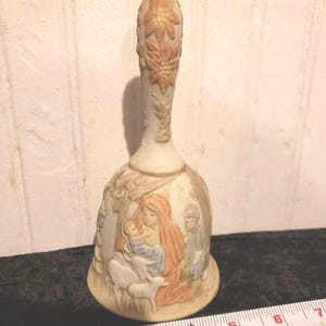 A** Vintage 1982 Christopher collection Lefton Nativity scene bell 7”