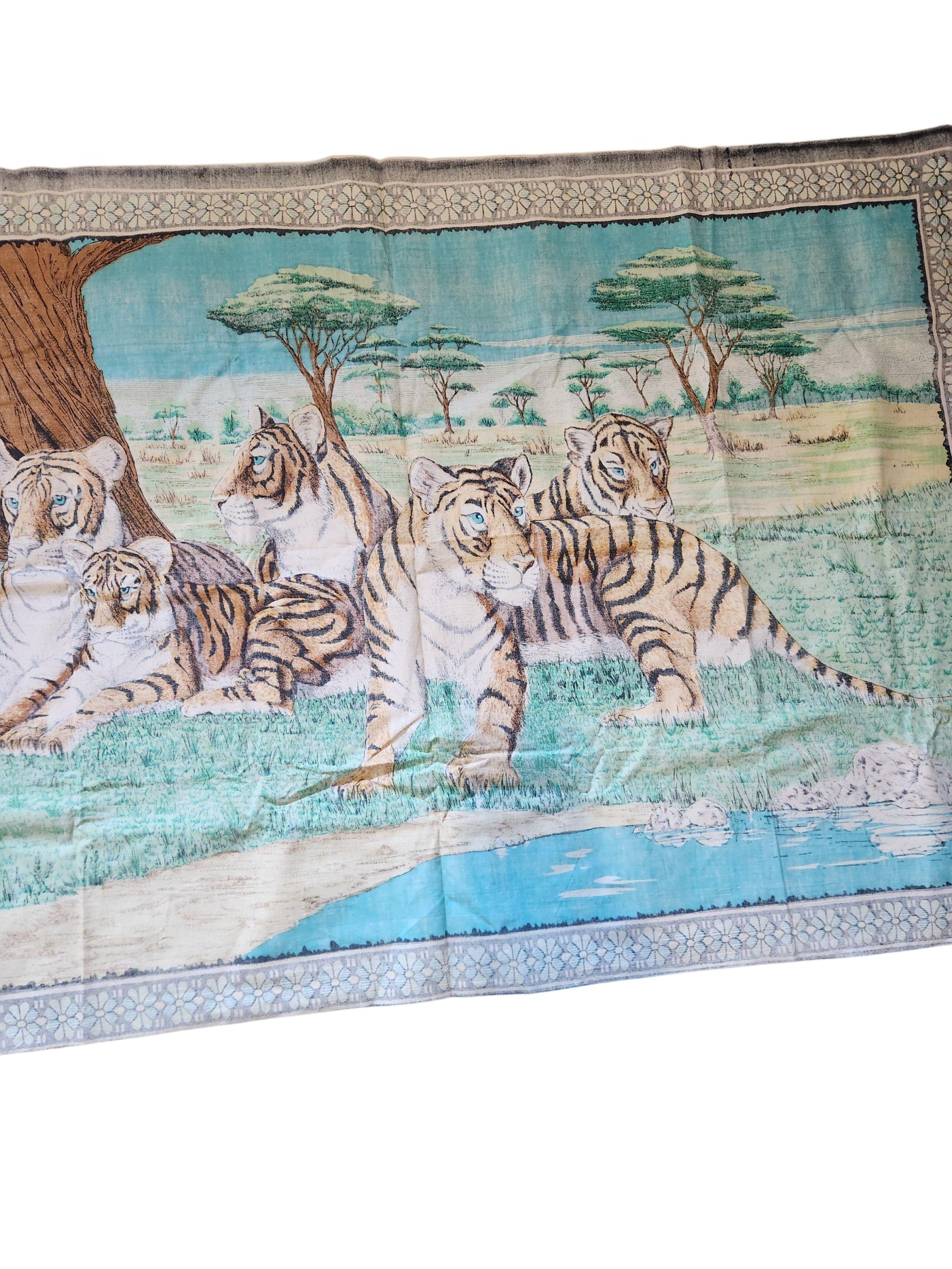 Tapisserie murale vintage MCM famille tigre feutre Turquie