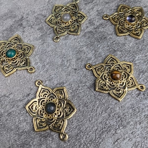 Brass charm star with semi-precious stones #14 for jewelry making macrame jewelry / 22 mm X 30 mm / macrame accessories / brass jewelry