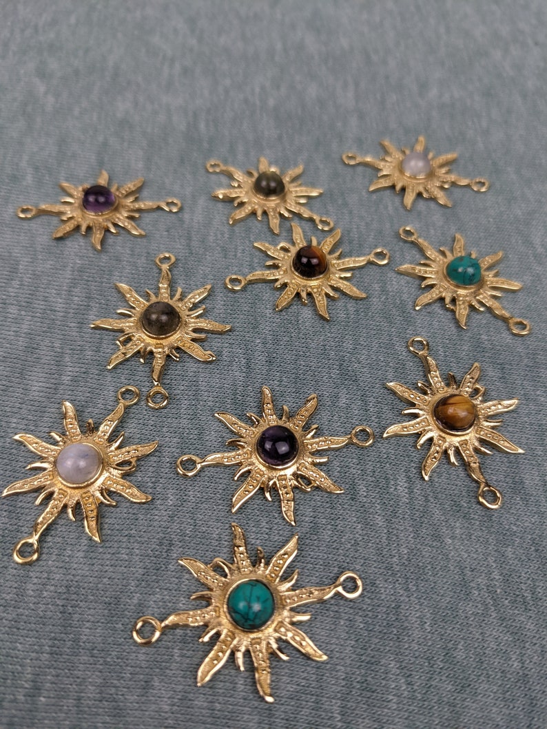 Brass charm sun with semi-precious stones 1 for jewelry making macrame jewelry / 39 mm X 30 mm / macrame accessories / brass jewelry image 5
