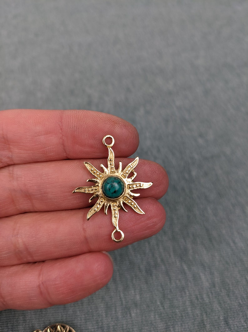 Brass charm sun with semi-precious stones 1 for jewelry making macrame jewelry / 39 mm X 30 mm / macrame accessories / brass jewelry image 4
