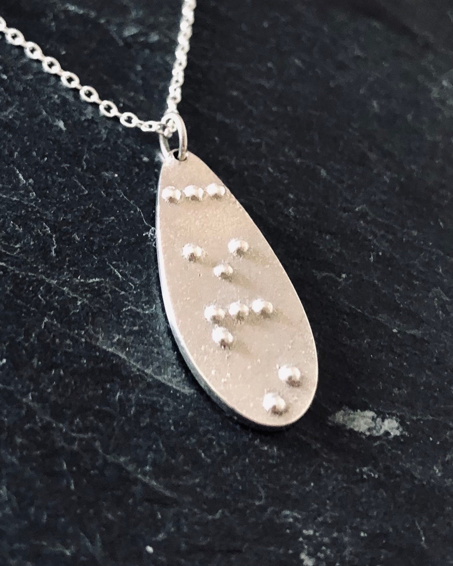 Individually Handmade Sterling Silver Braille Teardrop Pendant - Dad/Mum/Mom/Love