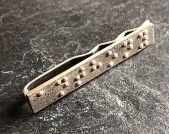 Individually Handmade Sterling Silver Braille Tie Slide / Tie Bar