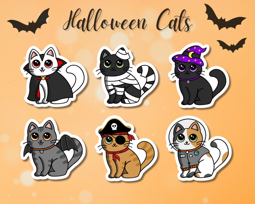 Cute Halloween Cat Stickers Laminated Glossy Vinyl Etsy