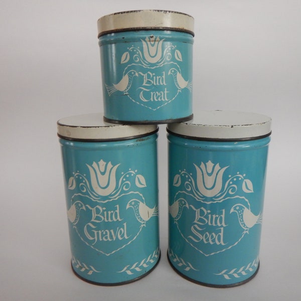 Vintage Blue Tins Bird Seed and Treats