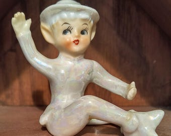 White Vintage Porcelain Christmas Elf Candle Hugger
