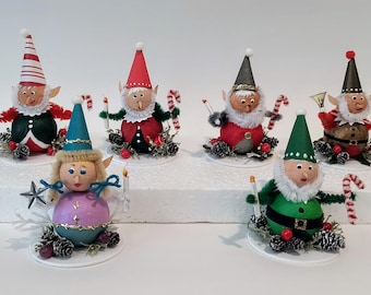Vintage style Christmas Woodland Spun Cotton Elves