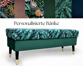 Banc avec espace de rangement Ottoman Sélection de tissu personnalisée Coffre à chaussures Banc à chaussures coffre Repose-pieds avec rangement DE lux JUNGLE HANDMADE