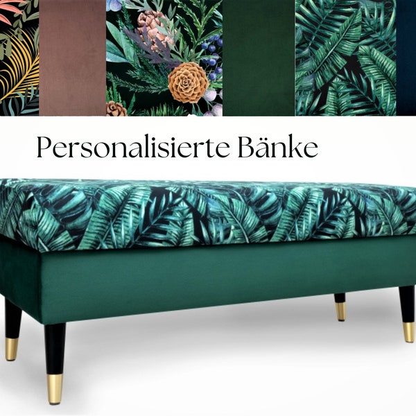 Banc avec espace de rangement Ottoman Sélection de tissu personnalisée Coffre à chaussures Banc à chaussures coffre Repose-pieds avec rangement DE lux JUNGLE HANDMADE