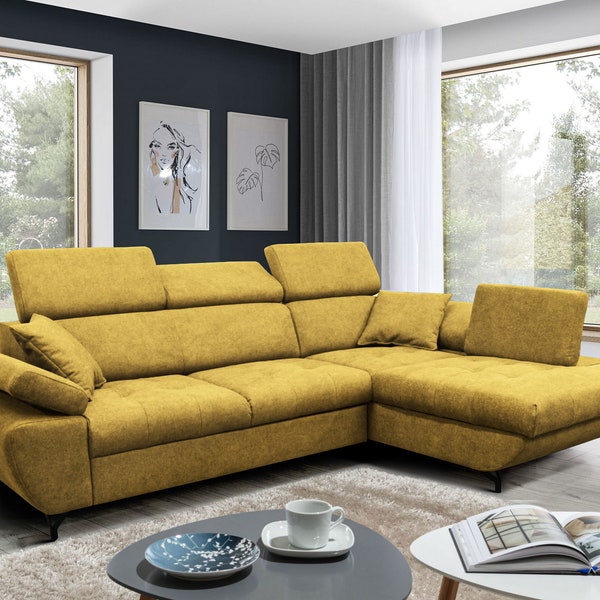 Wohnlandschaft Sofa L-Form꧁ DREAM꧂Modern mit Schlaffunktion verstellbare Kopfstützen Auswahl an Farben * Stoffen: Aston,Solid,Polaris,Loft