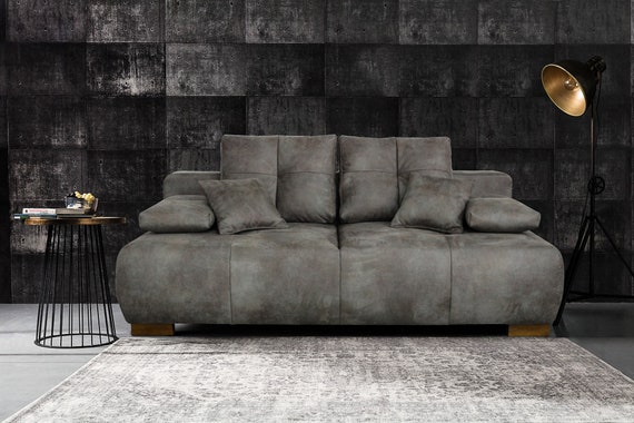 Sofa Zweisitzer mit Schlaffunktion und Bettkasten Modern 7 Farben zur Auswahl weicher lederähnlicher Stoff ꧁ CARTER ꧂