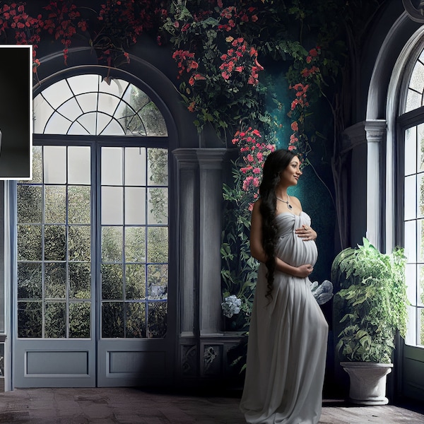Floral Dark Room Digital Photo Backdrop, Portrait photo texture, wedding, background, maternity, pregnant photography, baby