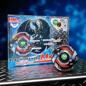 May include: A Black Dranzer M4 Benchblade toy set. The box features a dragon graphic and the text "Heavy Metal System" and "Black Dranzer". The toy itself is black, red, blue, and silver with a green center.