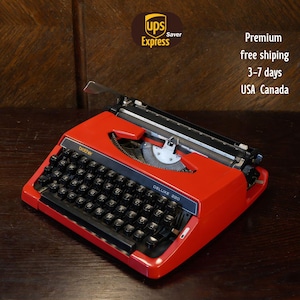 Typewriter Brother Deluxe 220 vintage portable  made in  Japan, classic typewriter,  unusual gift, QWERTZ typewriter,red typewriter