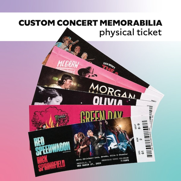 Custom Personalized Concert Ticket Memorabilia, Keepsake Souvenir, Gift, Physical Ticket