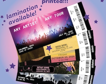Custom Concert Ticket Memorabilia: Personalized Keepsake Souvenir, Lamination available