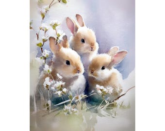 Easter Bunny Watercolor Giclée Print – Cute Nursery Wall Art, Soft Pastel Animal Decor for Baby Room