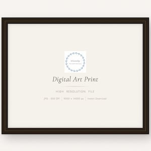 May include: A framed digital art print with a dark brown frame. The print has a cream-colored background with the text "Digital Art Print" in a classic font. A small circular logo with a floral design is at the top.