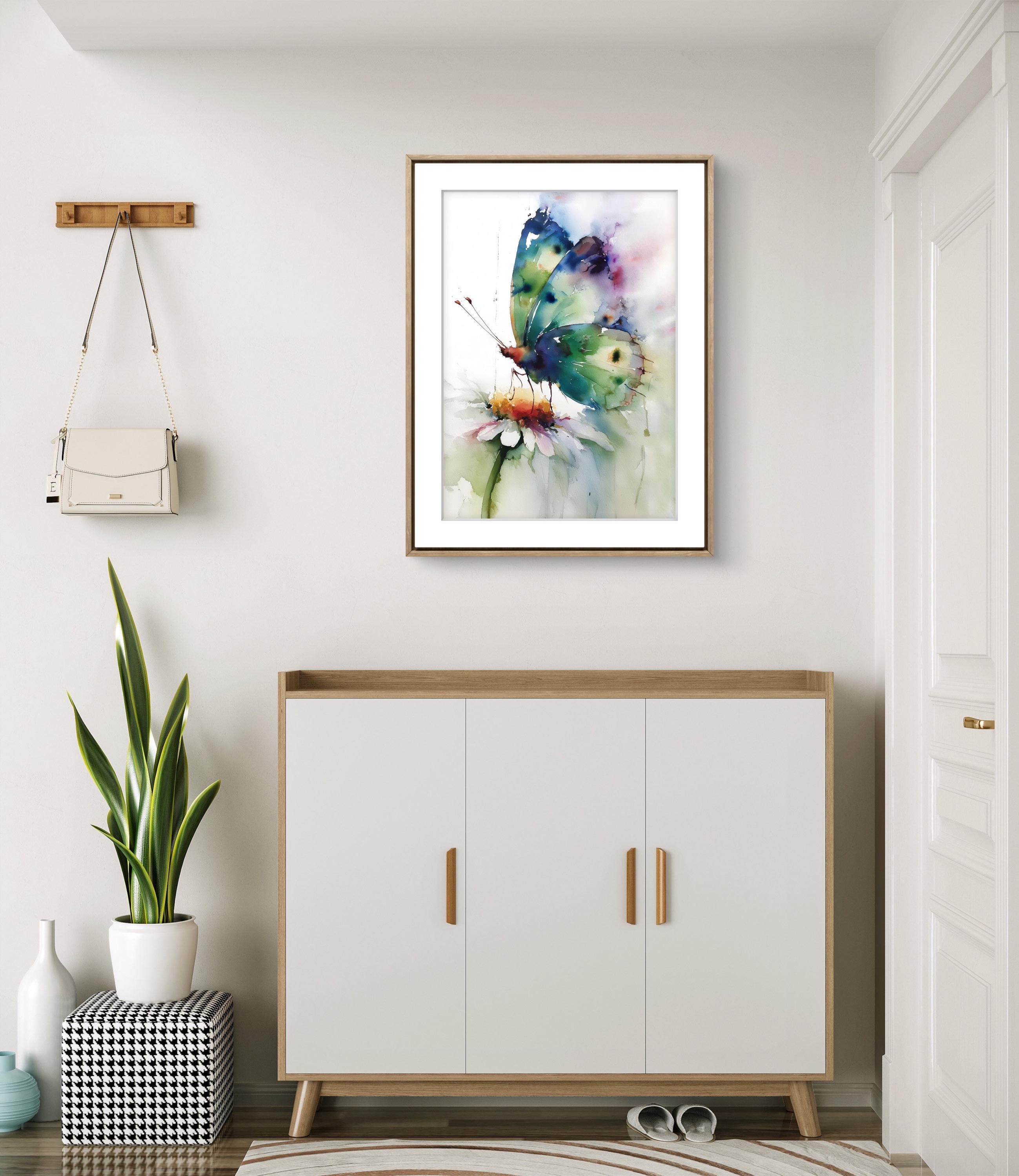 Colorful Butterfly Watercolor Art Print – Vibrant Daisy Flower Wall Art ...