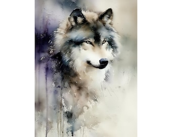 Wolf Watercolor Giclée Print – Wildlife Wall Art for Living Room, Boho Home Décor, Spirit Animal Poster, Totem Symbol of Strength
