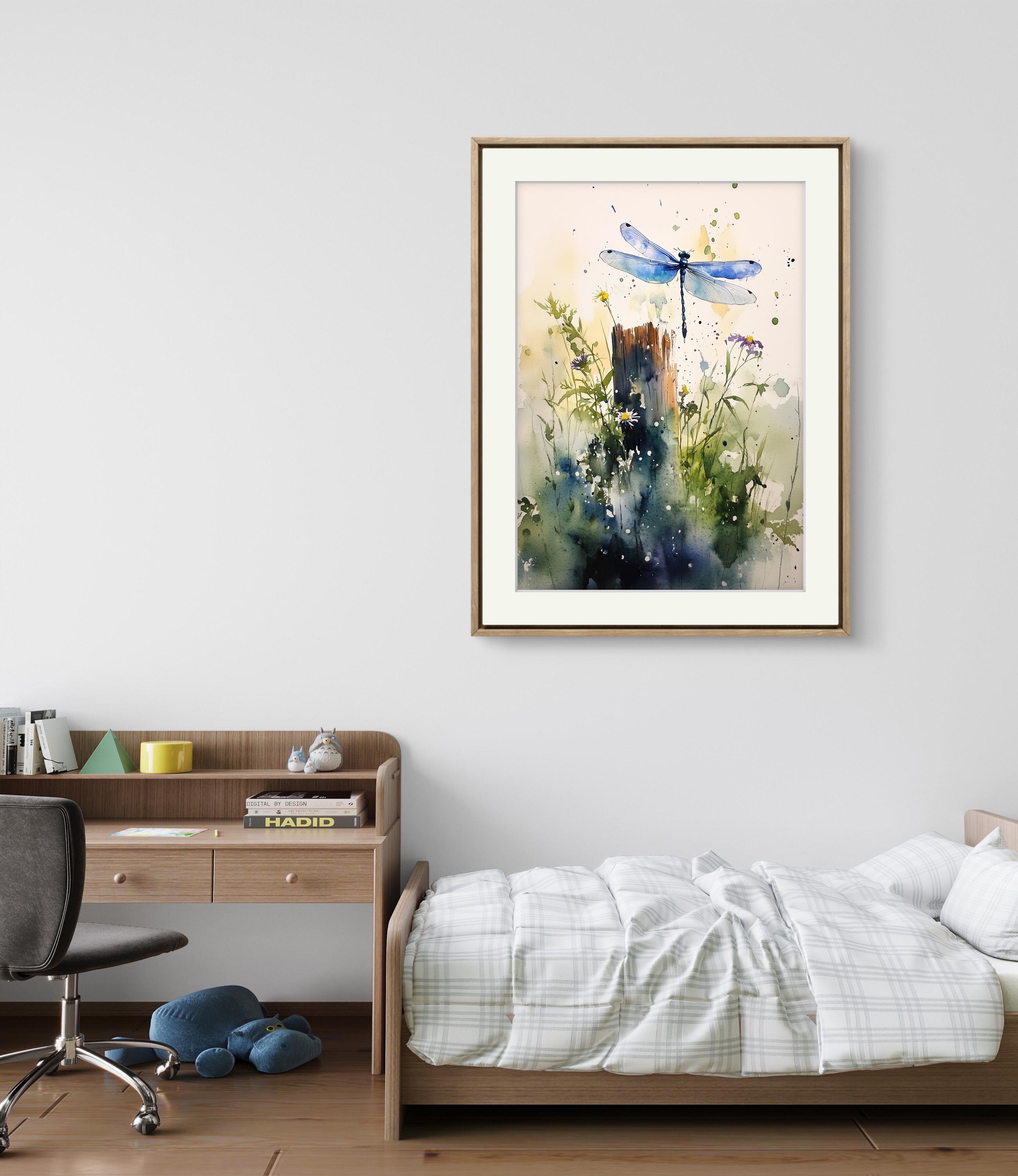 Blue Dragonfly Watercolor Print - Wildflower Meadow Giclée Art - Etsy