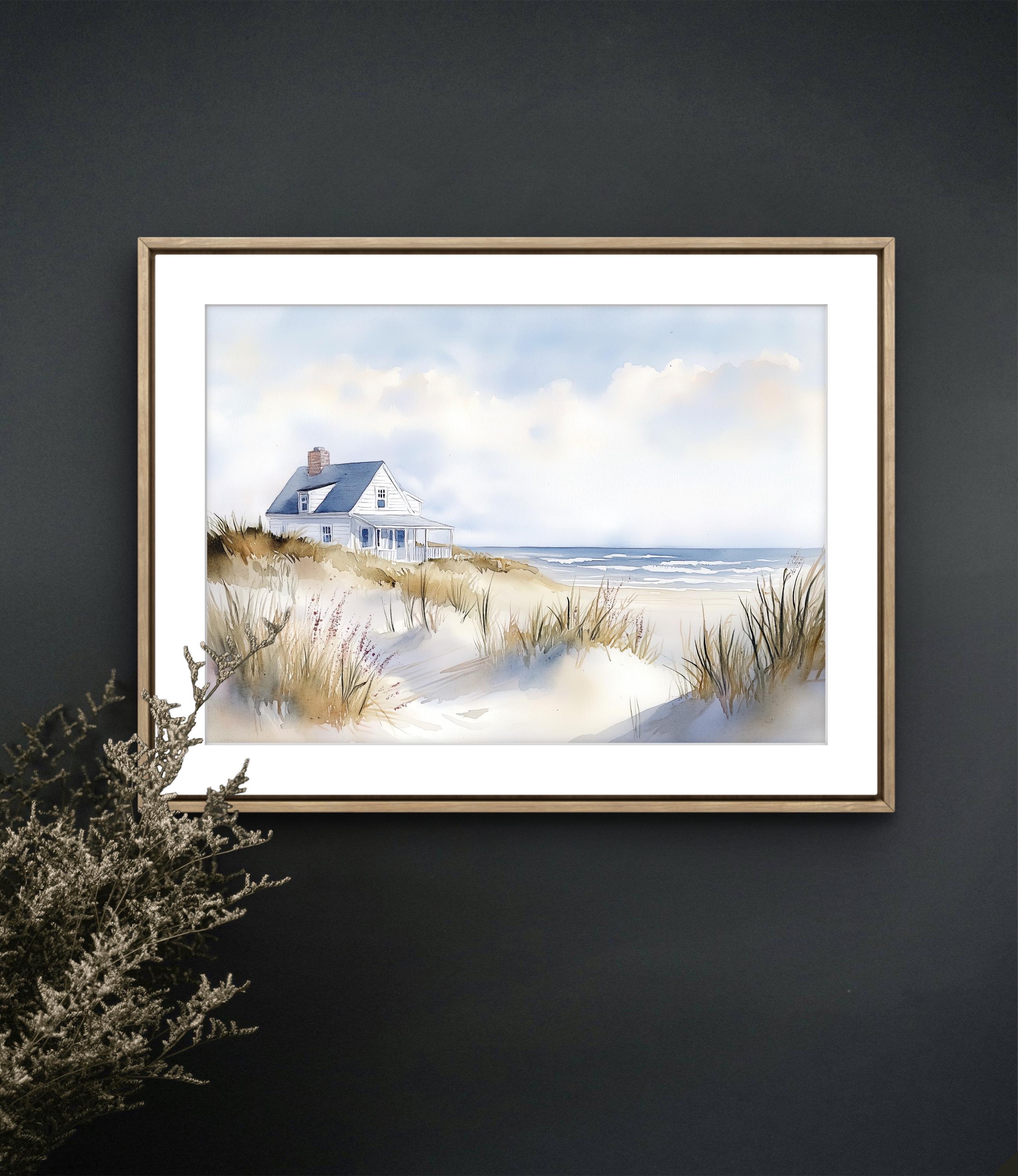 Coastal Cottage Watercolor Print – Serene Beach House Wall Art, Coastal ...