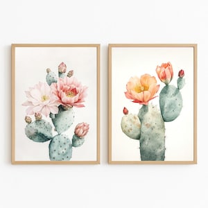 Kaktus Blumen 2er Set Poster - 2 Stück Wandkunst, moderne Boho Kakteen Druck, große Wandkunst des Südwestens, mexikanisches Dekor