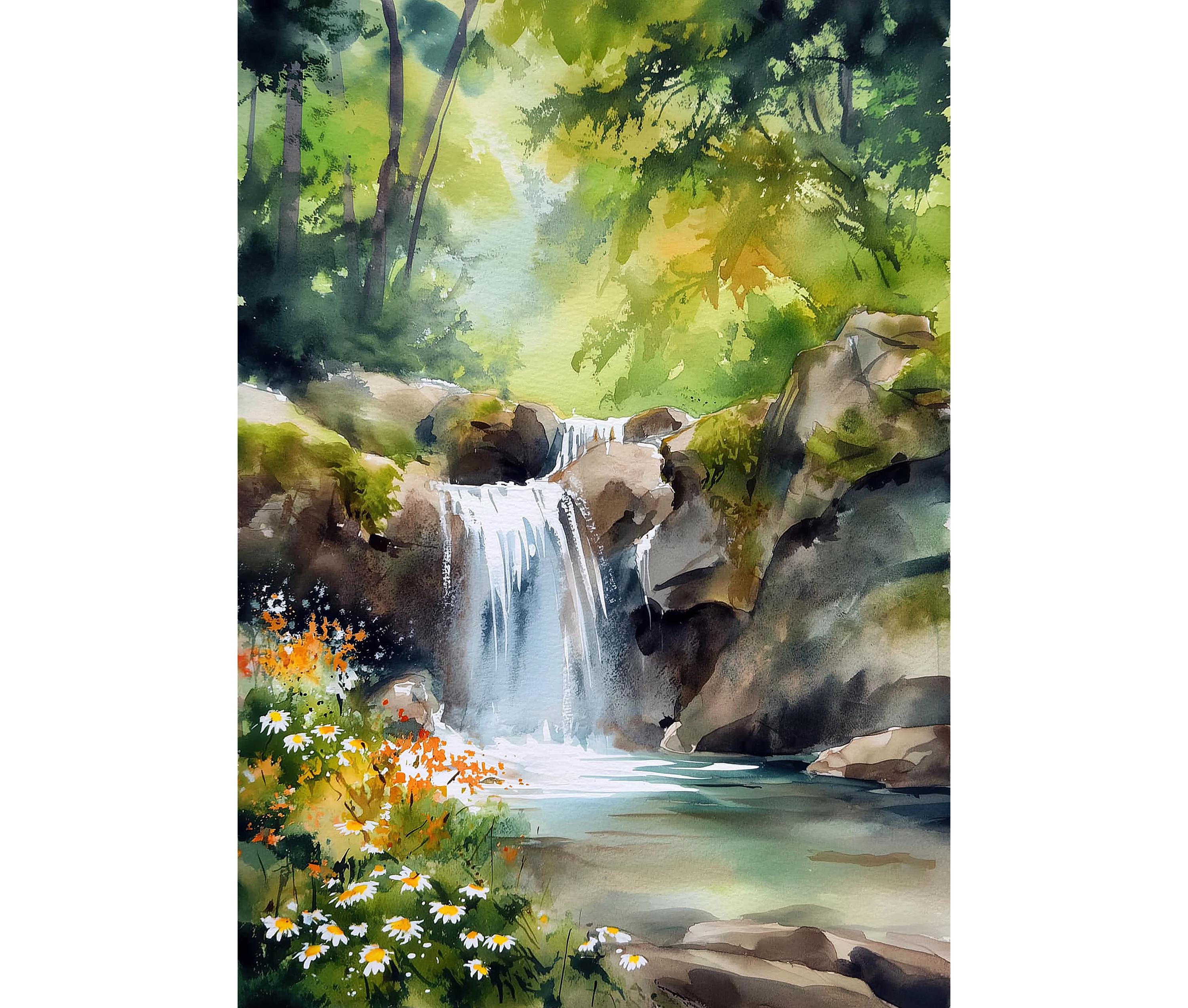 Quadro in vetro panoramico, da parete in vero vetro, cascata