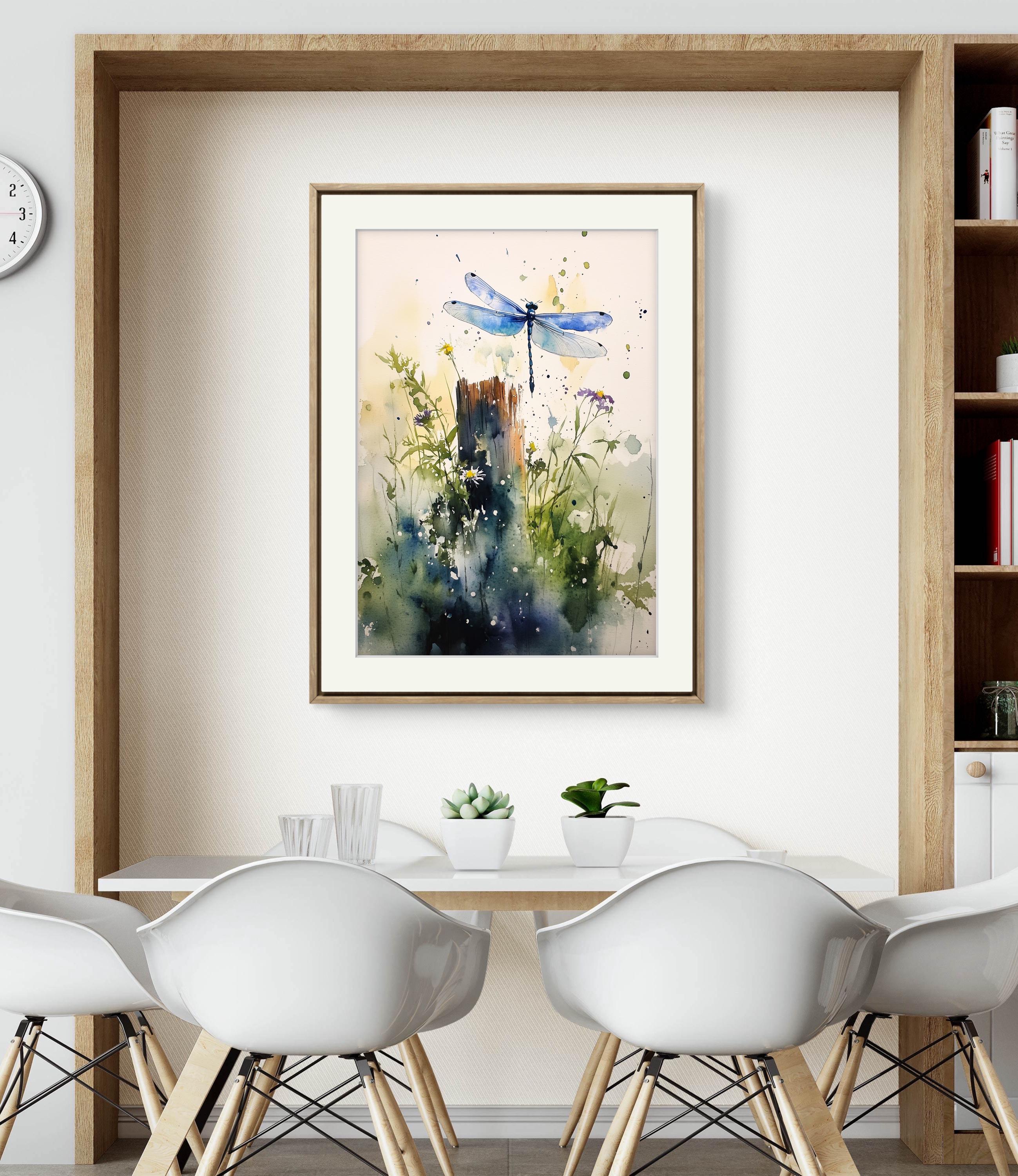 Blue Dragonfly Watercolor Print - Wildflower Meadow Giclée Art - Etsy