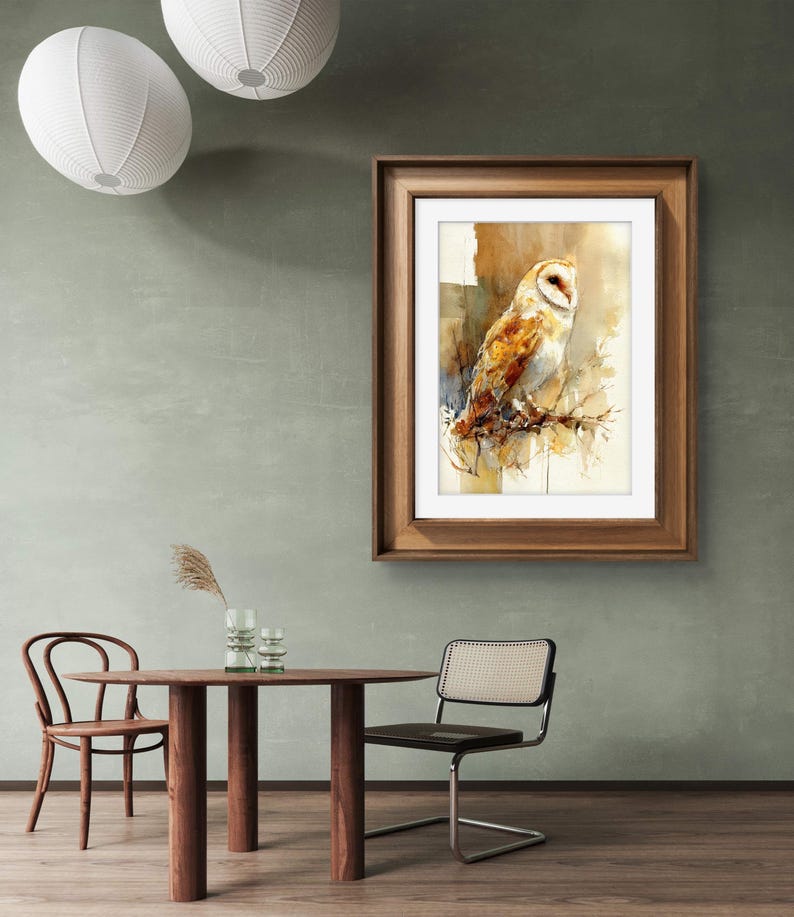 Barn Owl Watercolor Giclée Print – Rustic Bird Wall Art for Living Room ...