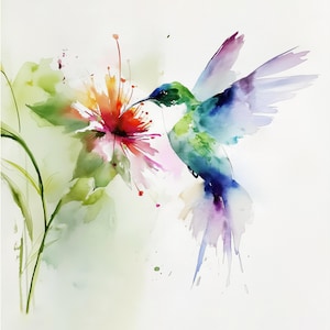 Hummingbird Watercolor Giclée Print – Vibrant Floral Bird Wall Art for Living Room Décor, Nature Lover Gift, Nursery, Kid&#39;s Room Poster
