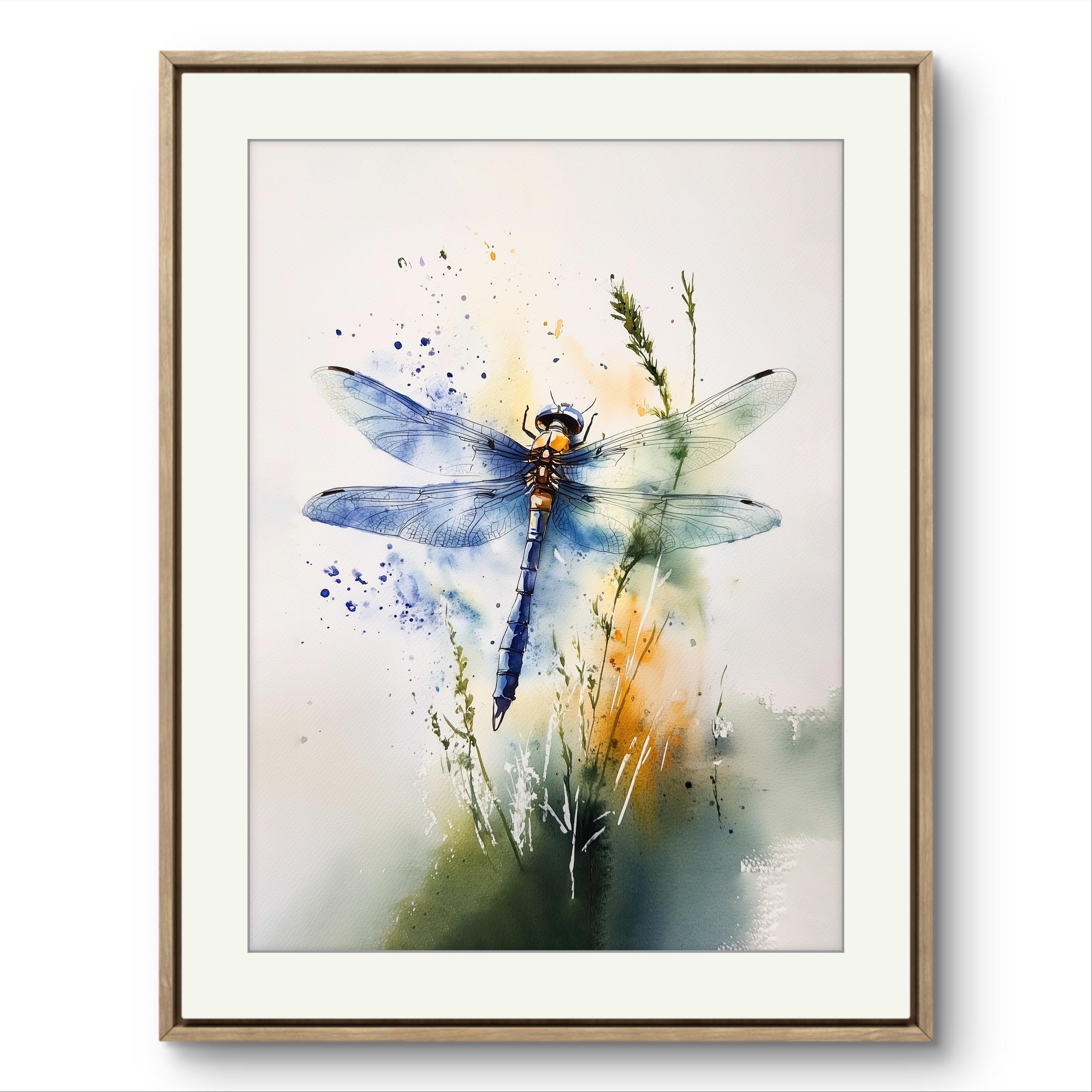 Blue Dragonfly Watercolor Art Print • Modern Insect Giclee Wall Art for ...