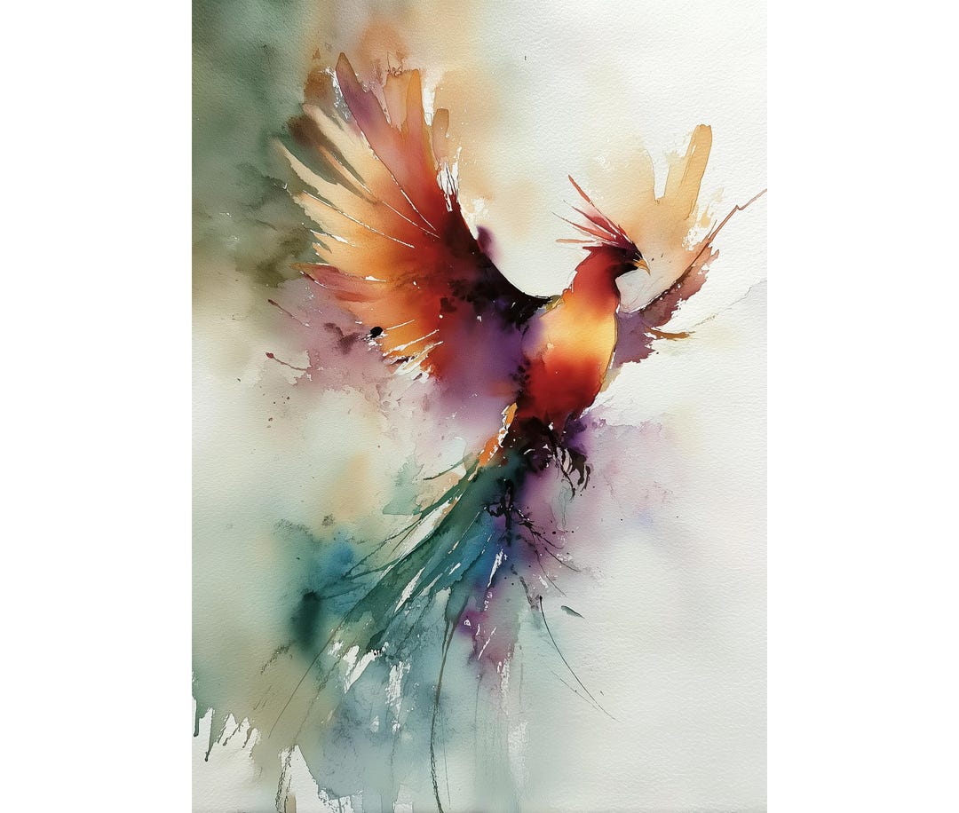 Phoenix Watercolor Giclée Print – Firebird Mythical Creature Wall Art ...