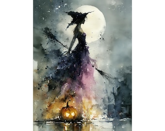 Witch Watercolor Art Print – Spooky Halloween Giclée Poster