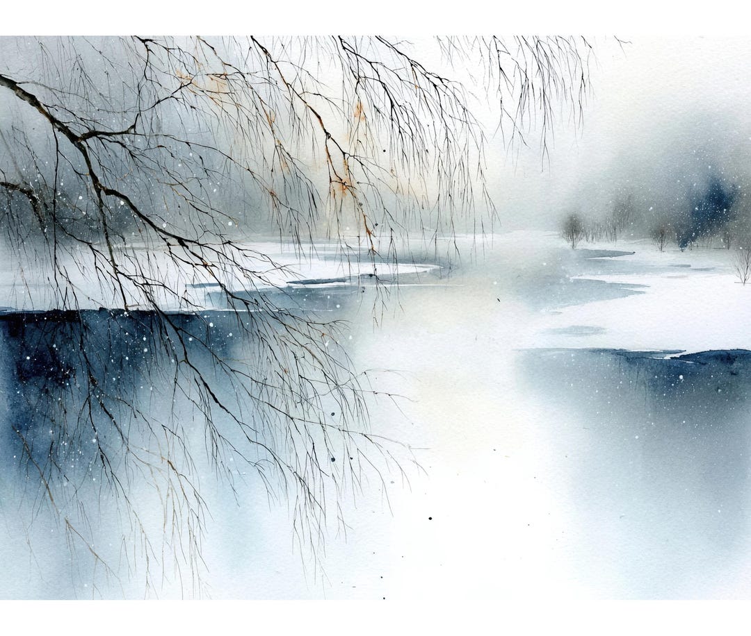 Winter Landscape Watercolor Giclée Print – Minimalist Snow Scene Wall ...