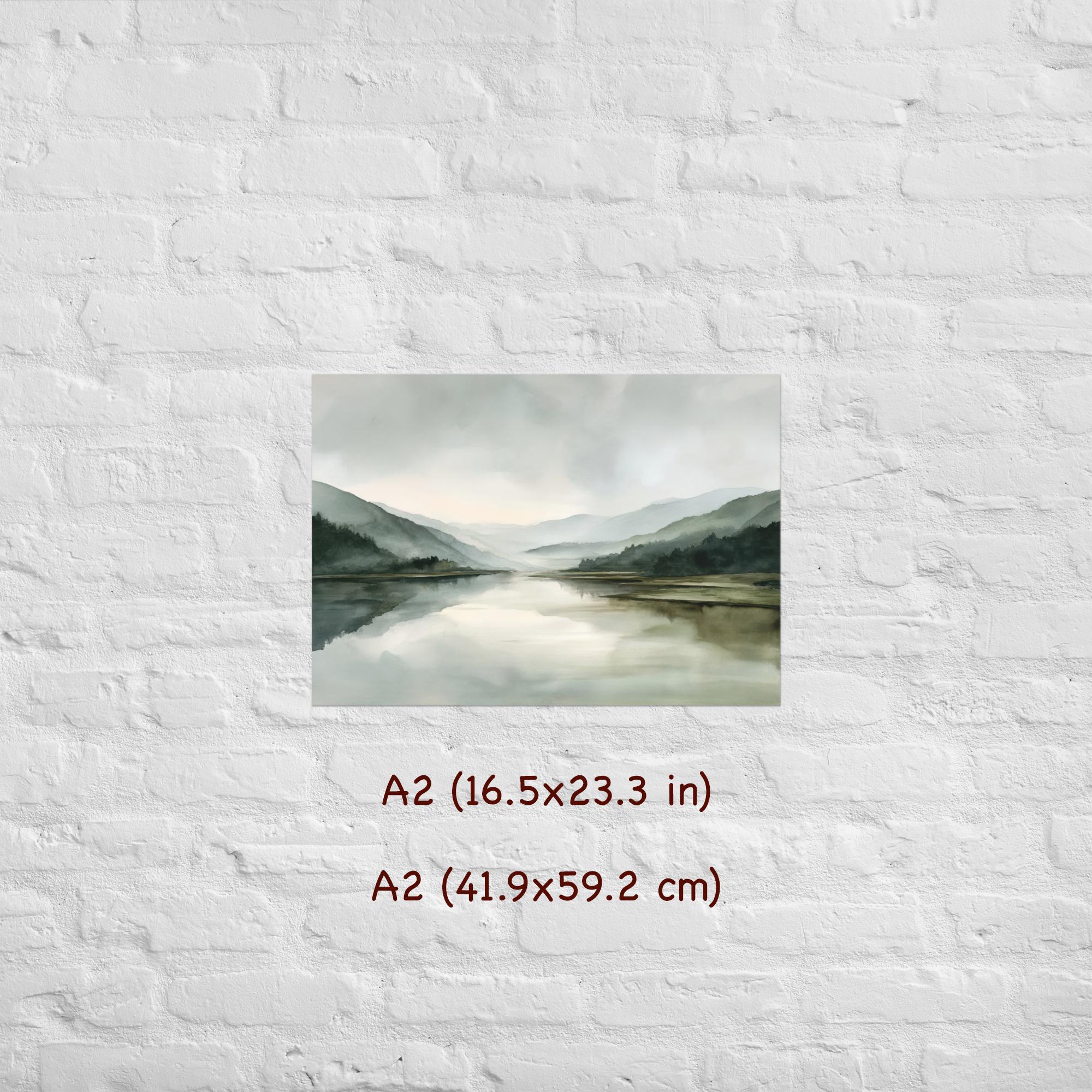 Misty Mountain Lake Watercolor Art Print – Serene Landscape Painting ...