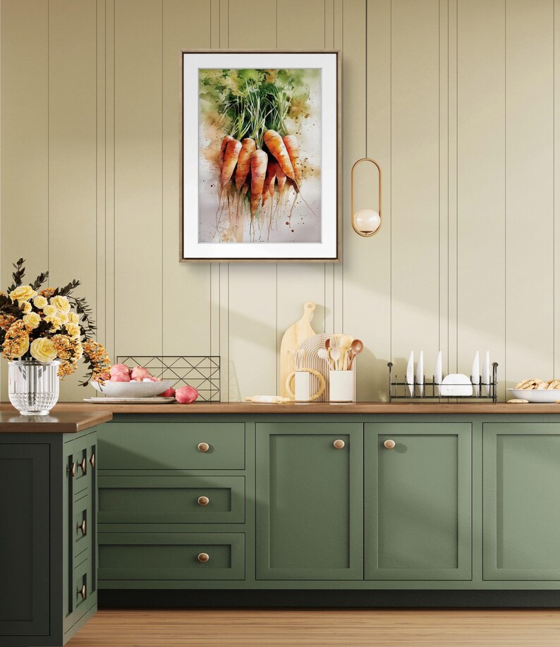 rustic vegetable kitchen prints | 3-piece wall art |... Watercolor Carrot Bunch Print – Rustic Vegetable Kitchen Wall Art ...