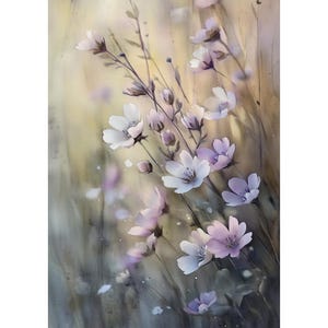 Stampa ad acquerello di fiori selvatici arrossati • Arte murale botanica in tenui colori pastello • Decorazione per camera da letto romantica in stile cottagecore e shabby chic