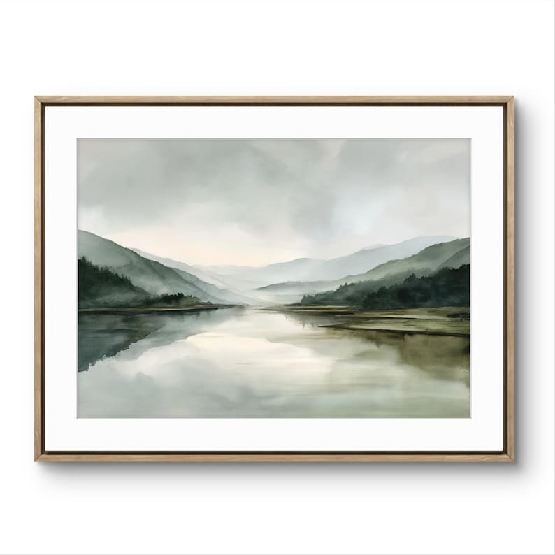 Misty Mountain Lake Watercolor Art Print – Serene Landscape Painting ...
