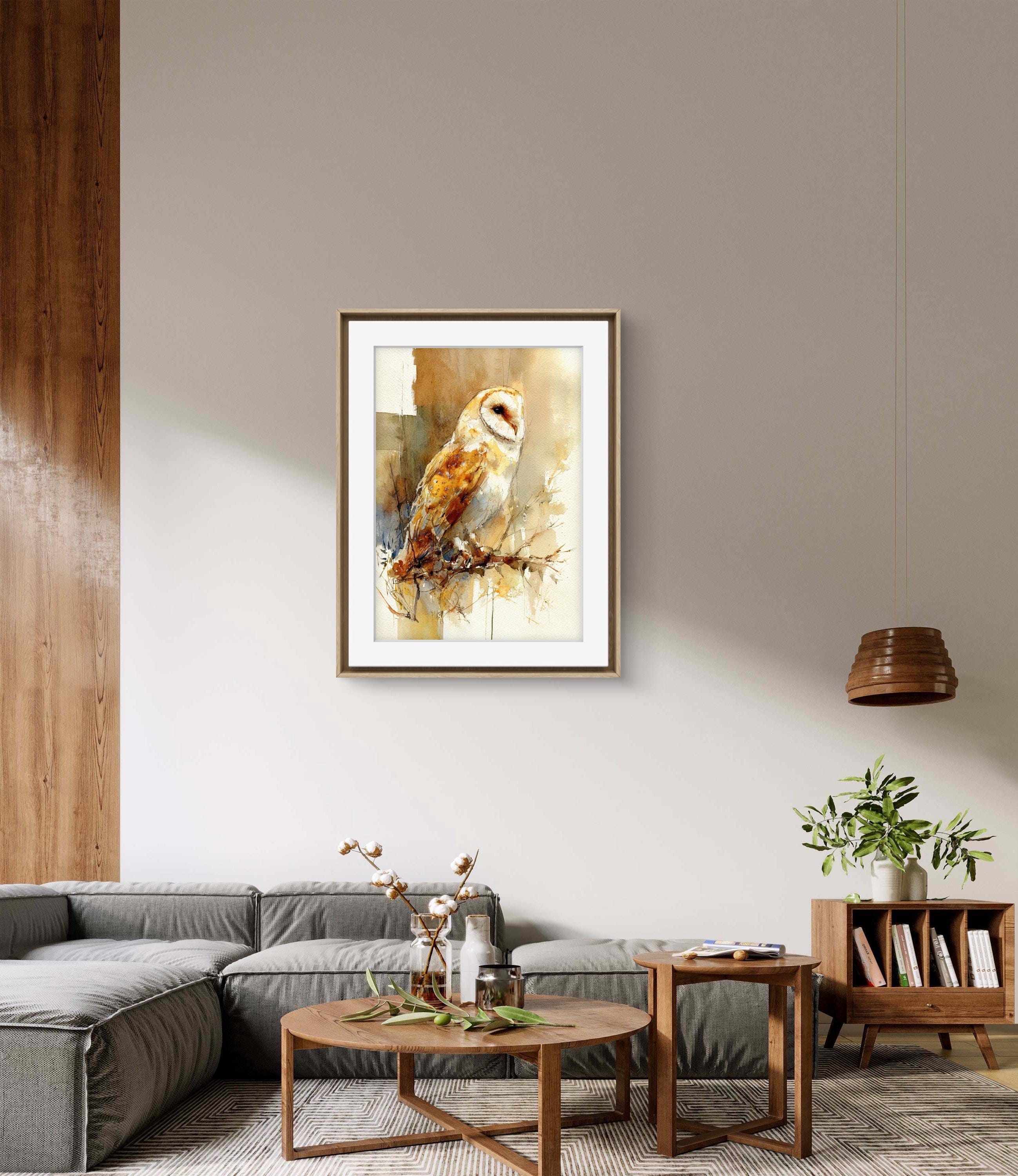 Barn Owl Watercolor Giclée Print – Rustic Bird Wall Art for Living Room ...