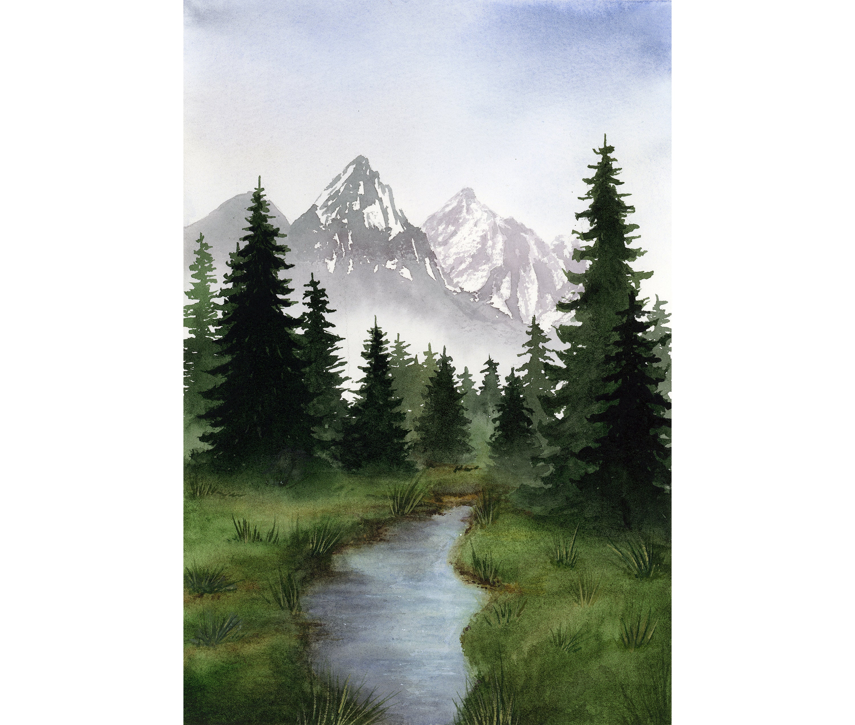 Mountain Landscape Original Painting Watercolor Art