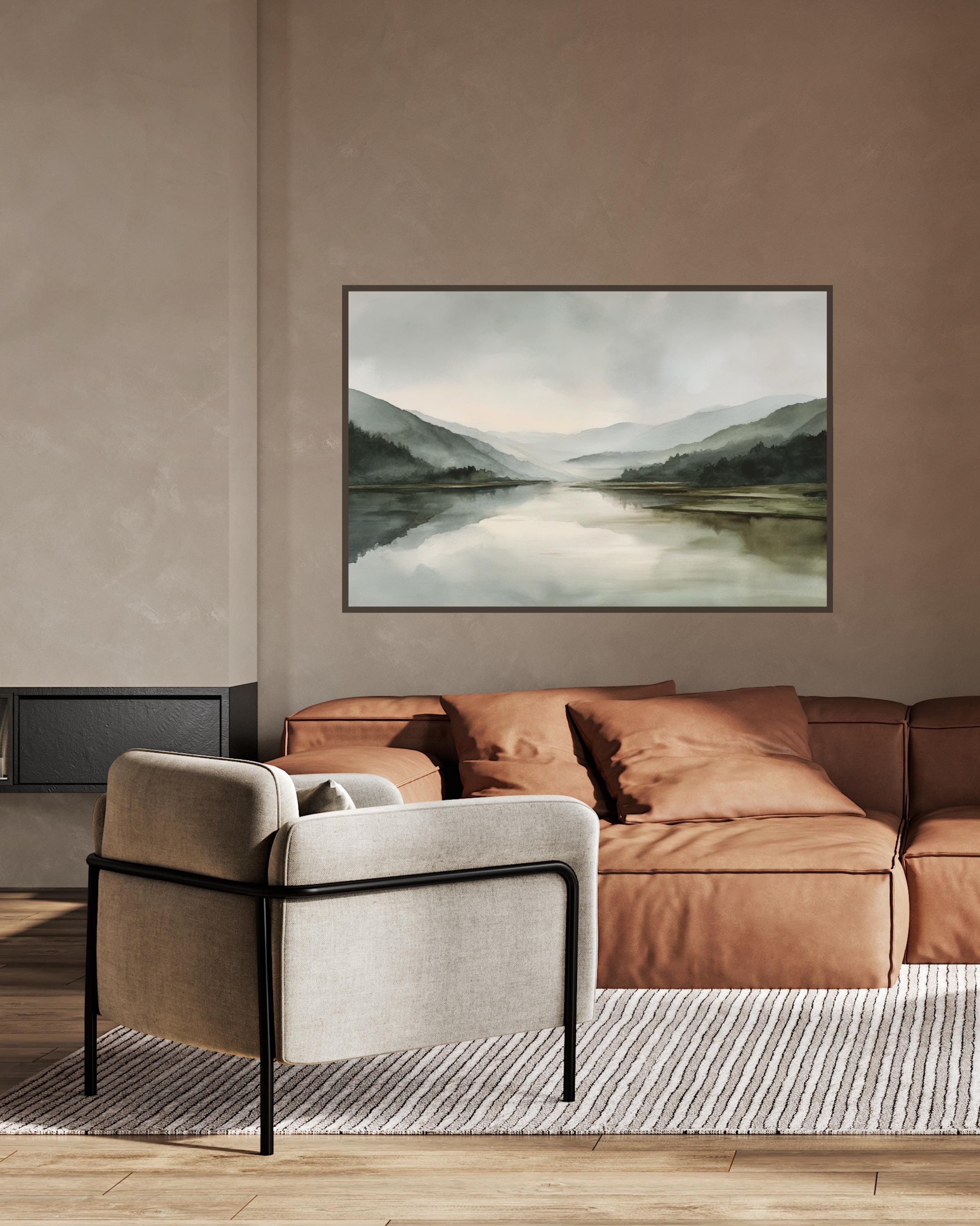 Misty Mountain Lake Watercolor Art Print – Serene Landscape Painting ...