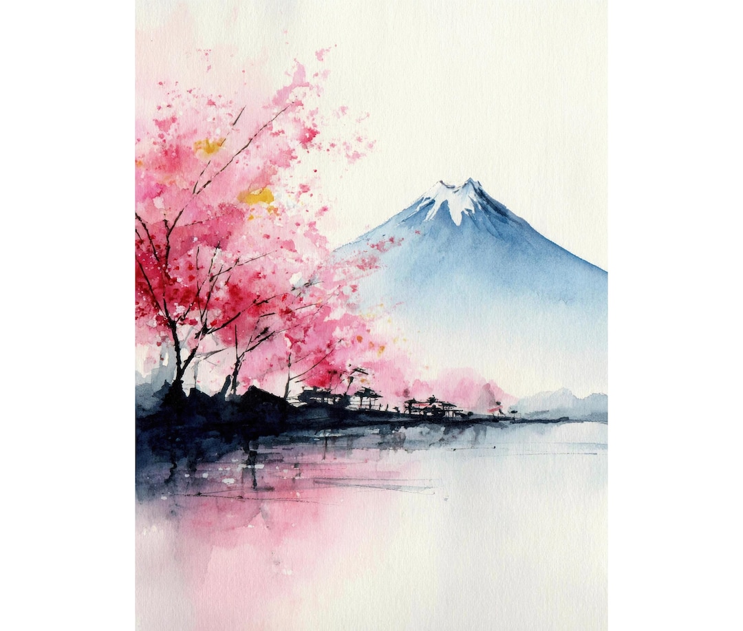 Mount Fuji Cherry Blossom Watercolor Giclée Art Print – Sakura Japan ...