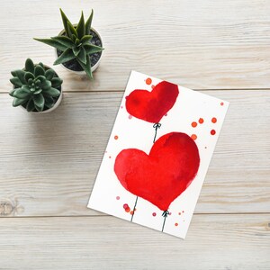 Valentinstag Grußkarte / Rote Herzen Minimalistisches Geschenk / Aquarell Kunstdruck