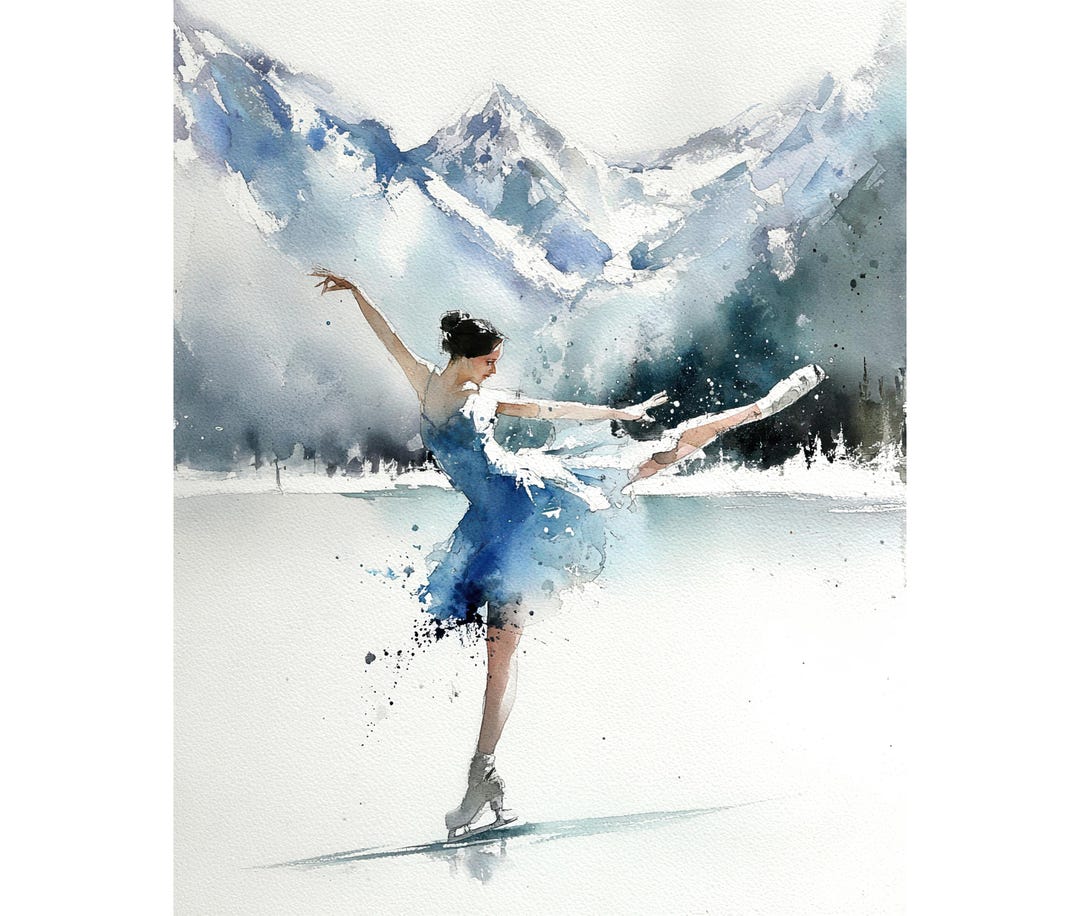 Winter Figure Skater Watercolor Giclée Art Print – Ice Skating Wall Art ...