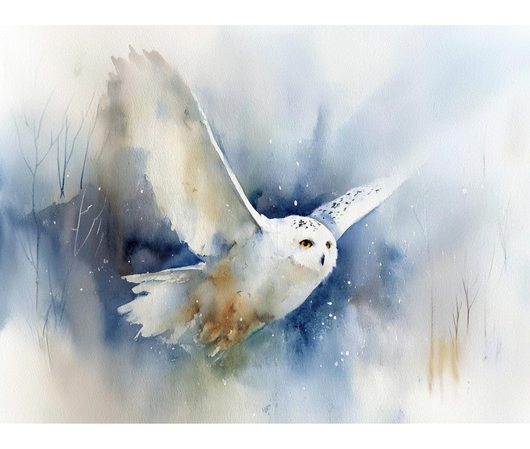 Flying Snowy Owl Watercolor Giclée Print – Winter Wildlife Wall Art for ...