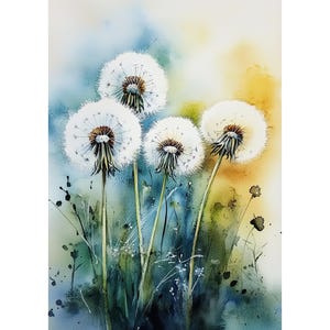 Dandelion Watercolor Painting Print, Wildflowers Artwork, Modern Floral Botanical Wall Art, Flower Poster for Living Room, Nursery or Office