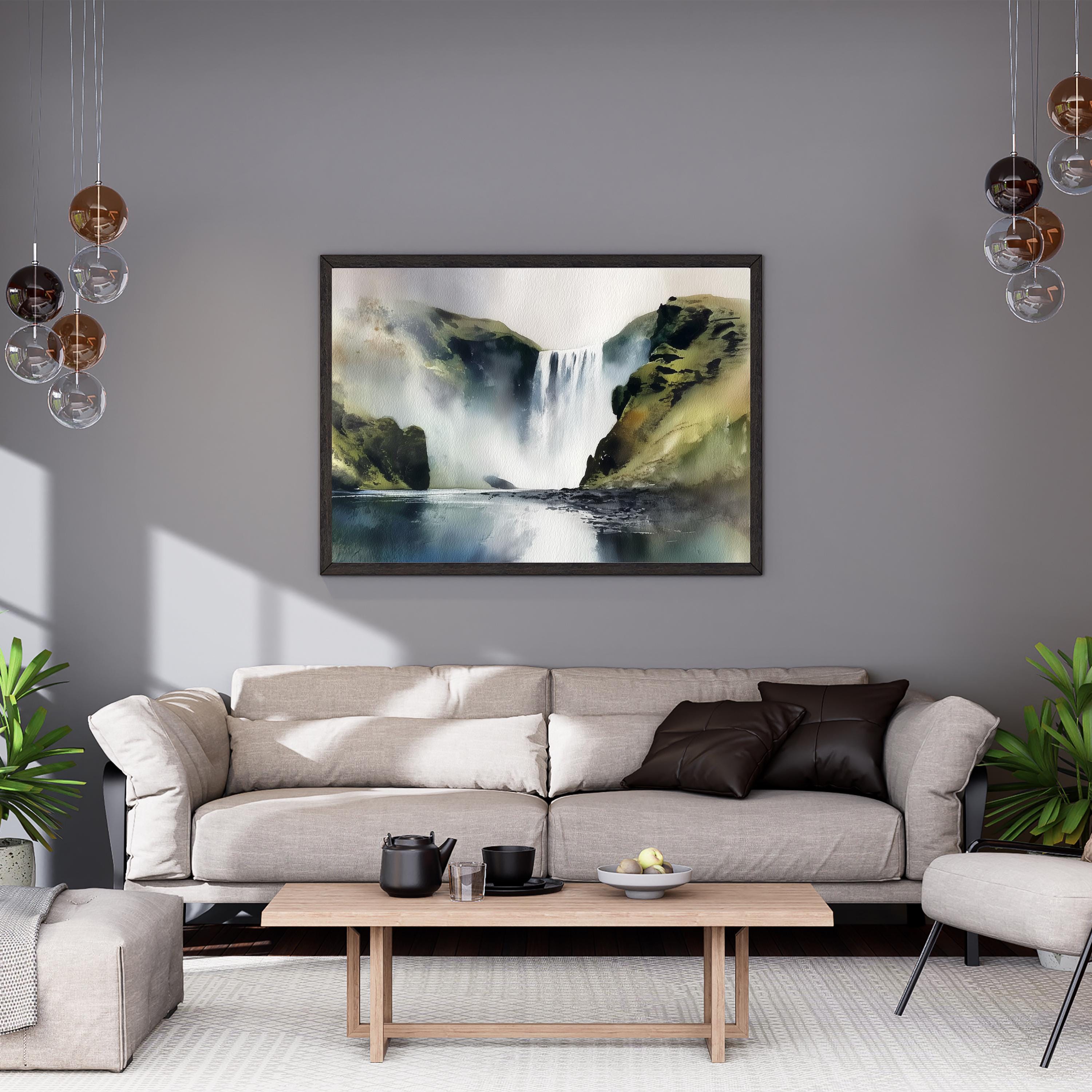 Iceland Waterfall Watercolor Art Print – Nordic Landscape Painting ...